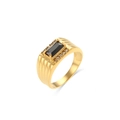 18K gold plated stainless steel ring with rectangular black zircon and clear stone halo - US 6 / Black Zirconia