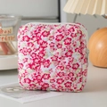 Floral quilted sanitary napkin storage pouch with red flower pattern and zipper - Red and Yellow Small Flowers