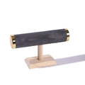 Espositore gioielli a T con cilindro in velluto grigio, base in legno e tappi oro - Velluto Grigio