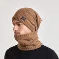 Ensemble bonnet et tour de cou en tricot caramel pour l'hiver avec doublure polaire - Khaki
