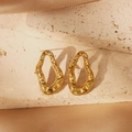 Modern hollow heart earrings with irregular golden lava texture for women - Lava Fluid Irregular Style / 18K Vacuum Gold