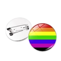 Insigne broche ronde drapeau arc-en-ciel avec support en métal argenté, vues avant et arrière - Drapeau Arc-en-Ciel Classique (Style 13)