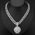 Silver cuban chain necklace with iced-out lion head pendant on a black mannequin - Pendant + 18-inch Necklace / Silver