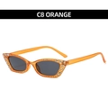 Orange cat eye sunglasses with diamond-studded frames and dark grey lenses C8 - Yellow Frame Grey Lens