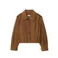Chaqueta corta marrón de manga larga con cuello camisero y charreteras en fondo blanco - XS / café