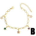 Gold chain bracelet featuring colorful rhinestone star charms and adjustable lobster clasp - Style B-Colorful Star Charms