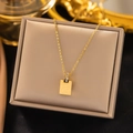 Gold layered necklace featuring a rectangular pendant with destiny and soul mate engravings - AH376 Destiny Love Letter Gold