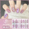 Detail showing 5D lilac floral nail stickers with gold stars and gradient glitter texture - Style BB017