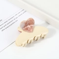 Beige acetate hair claw with pink marble heart detail for women's elegant hair styling - Heart Decor / Beige White With Pink Heart