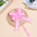 Vista dettagliata di un fiocco regalo in organza e raso rosa su un tappetino intrecciato - Rosa