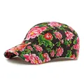 Pink peony floral pattern baseball cap with black base and realistic flower design - Black