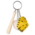 Mini baseball keychain set with yellow leather glove, white ball, and wood bat pendant - Yellow