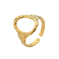 Detail of gold-plated open ring featuring unique hammered texture and hollow irregular shape - Gold Hammered Texture