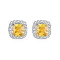 Pendientes clásicos de piedra amarilla cuadrada con plata s925 y halo de diamantes - Plata Con Incrustaciones De Circonita Amarilla