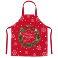 Red Christmas apron with Merry Christmas wreath and white snowflakes patterns - Christmas Wreath