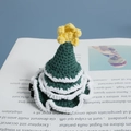 Handmade crochet Christmas tree hair clip in green with white trim and yellow star - Military Green Tree Hat