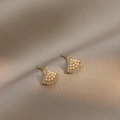 Elegant gold-plated fan-shaped pearl stud earrings with zircon accents and micro-inlay - Fan-Shaped Artificial Pearl (E0072)