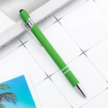 Green retractable stylus pen with metal clip displayed on a minimalist background - Green