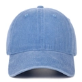 Front view of light blue washed cotton baseball cap with vintage finish and eyelets - Light Blue