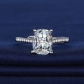 Silver ring with cushion-cut moissanite and micro-paved band on blue velvet cloth - Platinum Gold [white Diamond] Ljz-259 / Adjustable Open