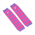 Knit fingerless long gloves with purple and burgundy stripes and thumb holes - Lilac and Rose Red Stripe