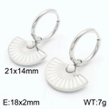 Silver vintage fan-shaped earrings with white enamel petals and 18mm hoop drops - White Enamel / Steel Color (KE113286-HM)