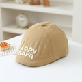 Detail of khaki cotton beret for kids featuring capybara and letter embroidery - 50cm (1-3 Years) / Khaki