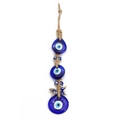 Decorazione Occhio Turco con tre grandi perle di vetro blu e corda di iuta - Stile Tre Occhi Perle Rotonde (BE254BU02)