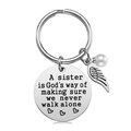 Porte-clés Big Sister en acier inoxydable avec breloque plume et perle blanche décorative - Style plume Sister God's Way (JR25)