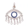 Silver evil eye pendant with blue crystals and seven teardrop charms for jewelry making - Silver Tassel Evil Eye Style (M184063K2-White Gold)
