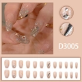 Uñas postizas degradadas en rosa con purpurina y detalles de diamantes de imitación - Uñas Largas de Ataúd (D3005) / Degradado Rosa con Purpurina y Pedrería (D3005)