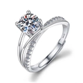 Silver S925 adjustable ring with a six-prong round cubic zirconia in a crisscross design - Adjustable Open / Galaxy Style Criss-Cross Design (1 Carat Effect)