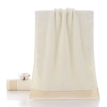 Creamy white thick cotton towels with yellow stripes, absorbent textured weave set - Soft Beige
