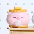 Pink cartoon pig figurine with yellow cookie base and cheese lid, winking expression - 1188-40 Pig Blowing Bubble