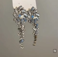 Elegant long silver tassel earrings with sparkling cubic zirconia flower and pear accents - Flower Cluster Tassel Style (68#银针-银色)