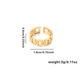 Golden stainless steel heart open ring with chain structure and dimensions details - Adjustable Open / Geometric Square Hole Relief Style (TYGR0060) / Gold