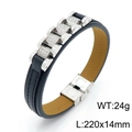 Men's double-layered black and tan leather bracelet with crystal link and steel clasp - A-Style Steel Color (Adjustable) (KB144484-KFC)