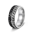 Bague rotative homme en acier titane avec double chaînes noires et argentées - US 7 / Noir & Argent