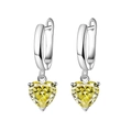 Pendientes de aro plateados con colgantes de gemas amarillas en forma de corazón - Hebilla de oreja / Circonita Amarilla