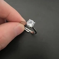 Silver plated 18K white gold ring with round moissanite in an adjustable open band design - Adjustable Open / 4-Claw Women's