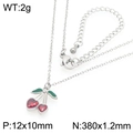 Silver-tone necklace featuring cherry pendant with red heart crystals and green enamel - Silver Heart-Shaped Red Ruby Cherry Pendant (KN295045-GC)