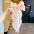 Lazo rosa para el pelo de gran tamaño con lunares blancos y elegantes cintas de gasa - Estilo malla de lunares / Rosa claro con lunares