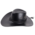 Detail of black leather western cowboy hat with wide brim and metal ventilation eyelets - One Size(58cm) / Black