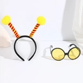 Yellow honeybee headband with pom-pom antennae and honeycomb glasses party costume set - No.7 Yellow Ball Bee Headband + Yellow Glasses