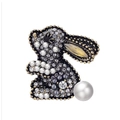 Vintage rabbit brooch in dark metal with white pearls and sparkling rhinestones - Style 9 (Vintage Pearl Rhinestone)