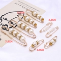 Three gold-plated waist pins with pearls and rhinestones in sizes 7.5cm, 5.8cm, and 3.8cm - Pearl Rhinestone Tri-Size Combo