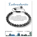 Handmade Labradorite beaded bracelet with adjustable black braided rope for men and women - Labradorite
