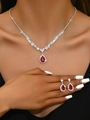 Elegant bridal jewelry set featuring red teardrop crystal necklace and matching earrings - 695 Red Necklace + Stud Earrings Set