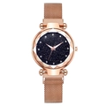 Women's rose gold starry sky quartz watch with Milanese mesh magnetic strap and cut glass - Rose Gold