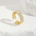 Elegant gold open ring with geometric pavé crystals on white textured stone base - White Rectangular Stone Style (ZYN-DMR138G-4)